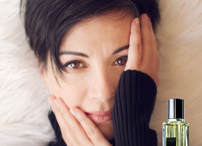 Juliet Stewart Black and White Portrait with Parfum